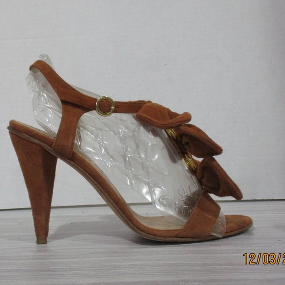 TIBI NEW YORK EXQUISITELY SOFT BROWN SUEDE BOW SANDALS. 4" HEEL. MADE IN ITALY! - Picture 4 of 10